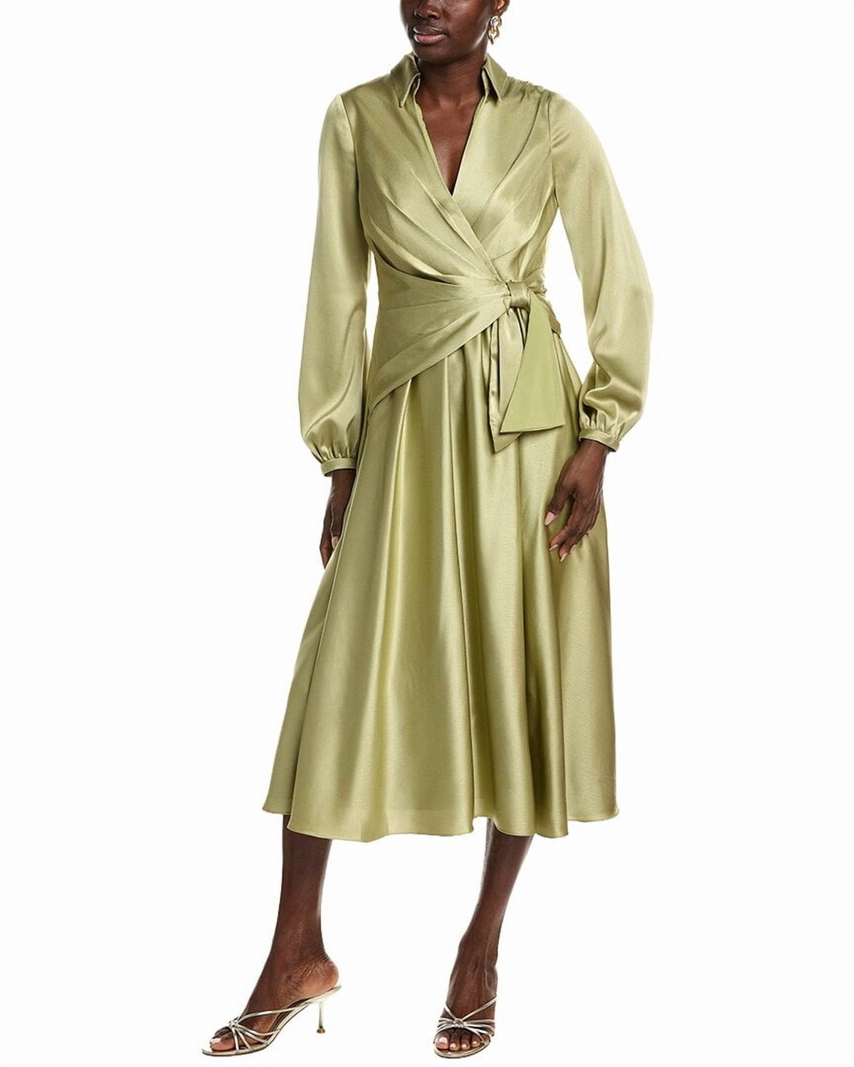 thumbnail image 1 of Badgley Mischka womens Wrap Full Skirt Day Dress, 6, Green, 1 of 4
