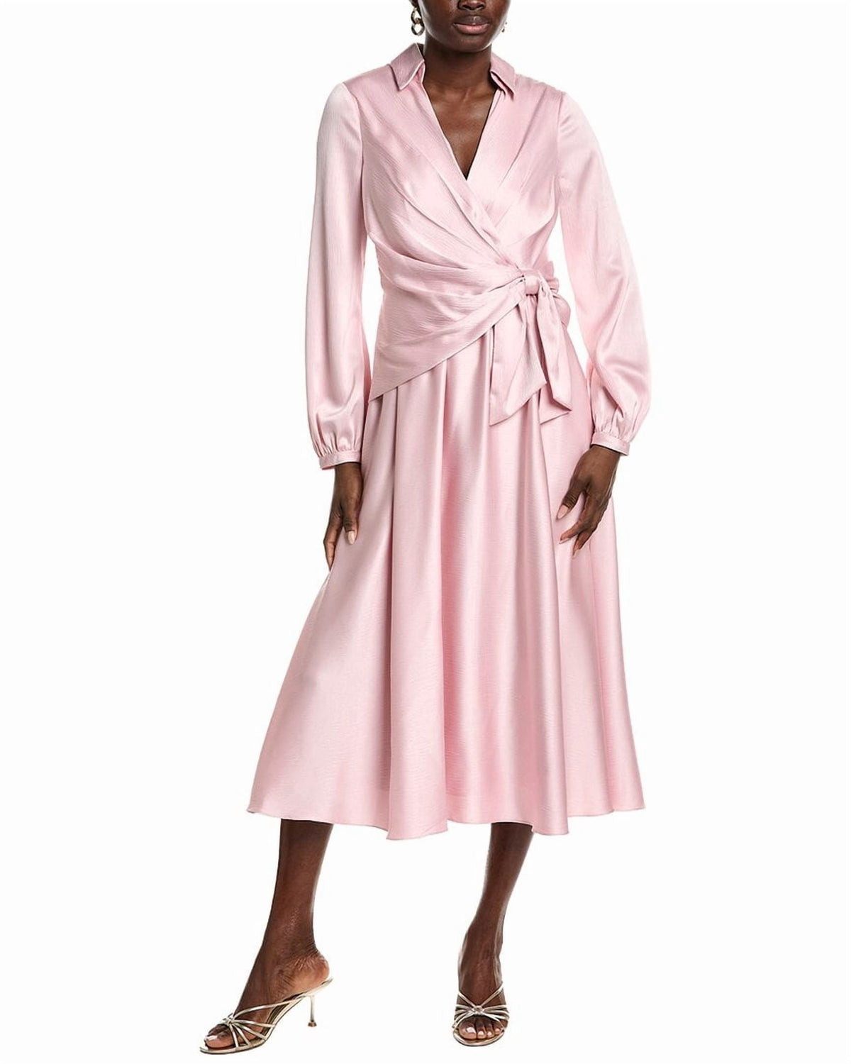 thumbnail image 1 of Badgley Mischka womens Wrap Full Skirt Day Dress, 8, Pink, 1 of 4