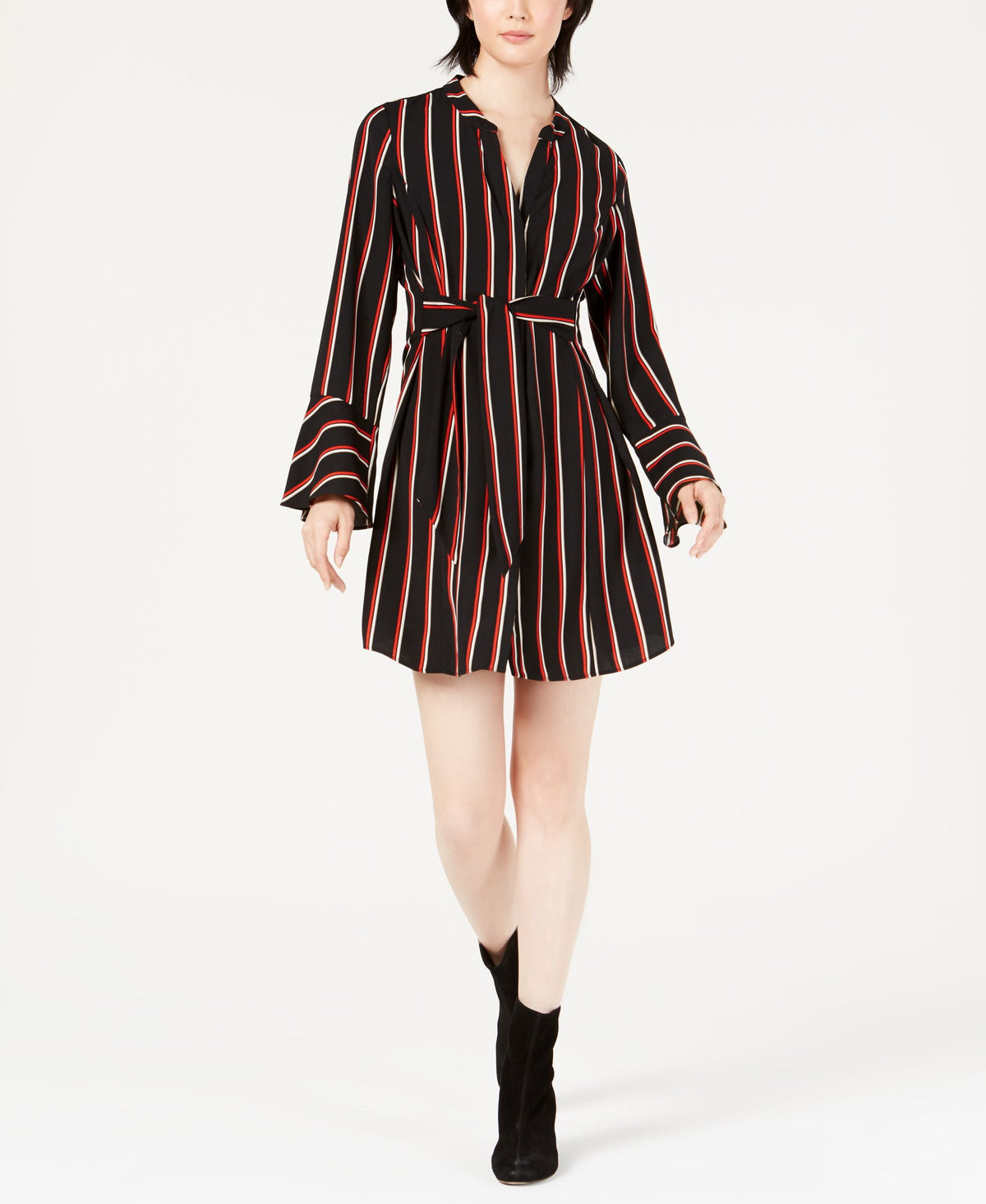 thumbnail image 1 of Bar III Striped Tie Waist Dress Black XS, 1 of 1
