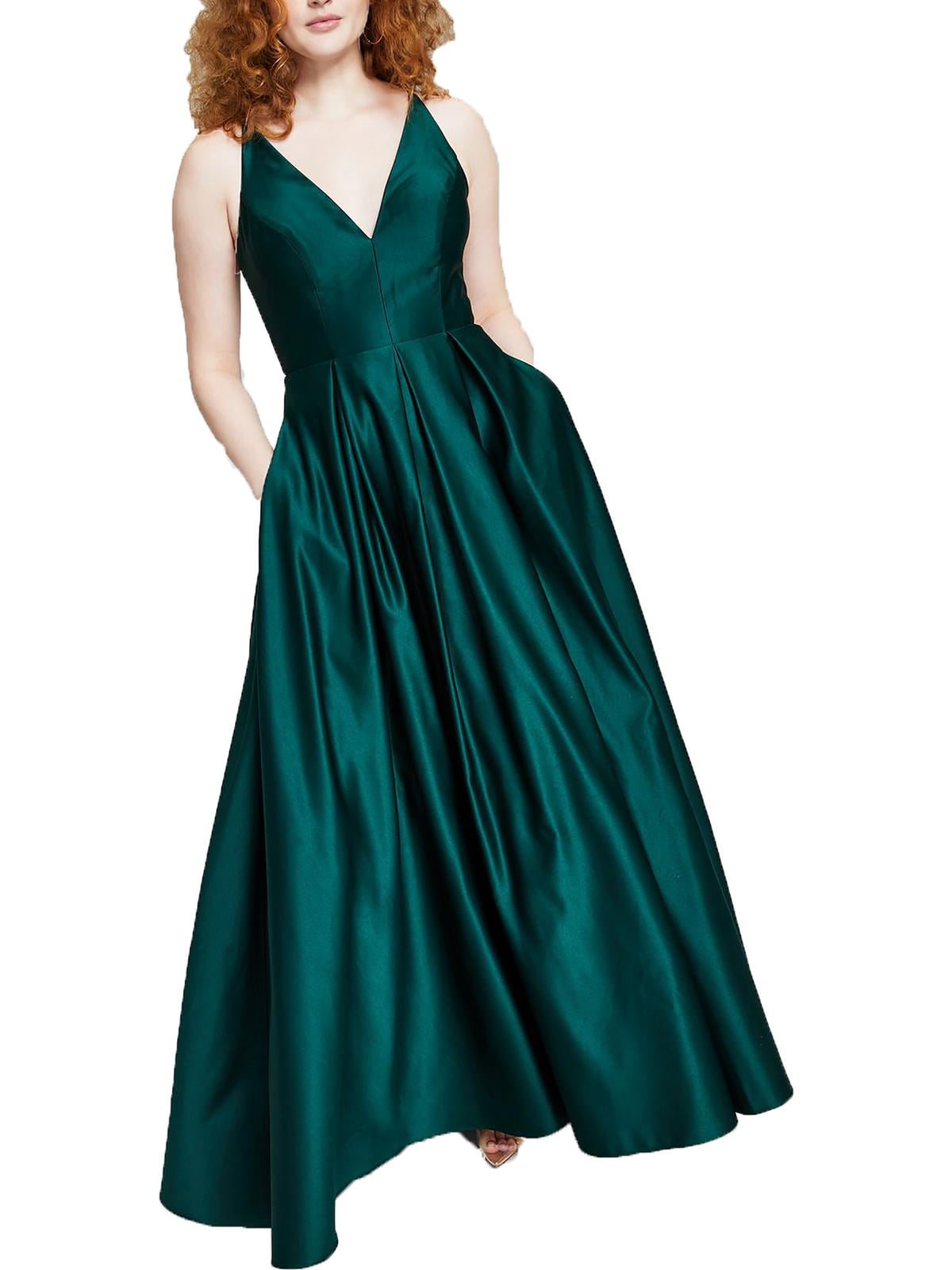 thumbnail image 1 of Blondie Nites Womens Juniors V-Neck Formal Evening Dress Hunter 0, 1 of 3