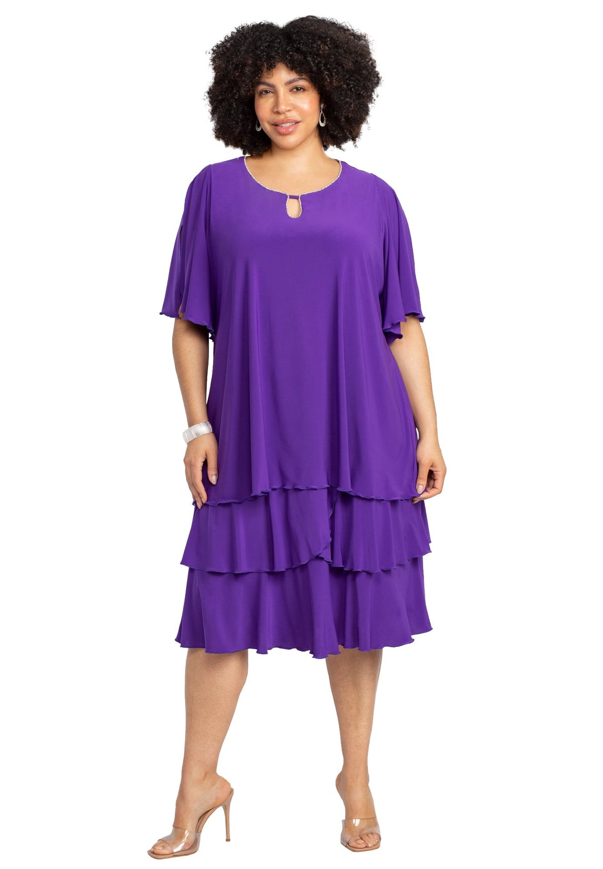 thumbnail image 1 of Catherines Women's Plus Size Embellished Keyhole Midi-Tier Dress, 1 of 3