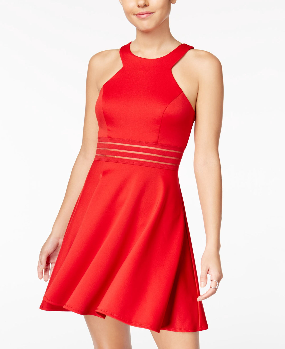 thumbnail image 1 of City Studios Juniors Illusion Waist Scuba Fit Flare Dress New Red 7, 1 of 1