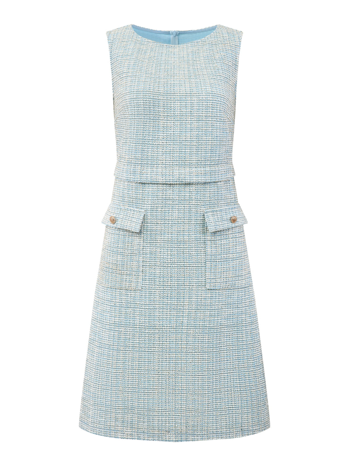 thumbnail image 1 of DARING DIVA Women's Sleeveless Tweed Boat Neck Sheath Dress M Light Blue, 1 of 7