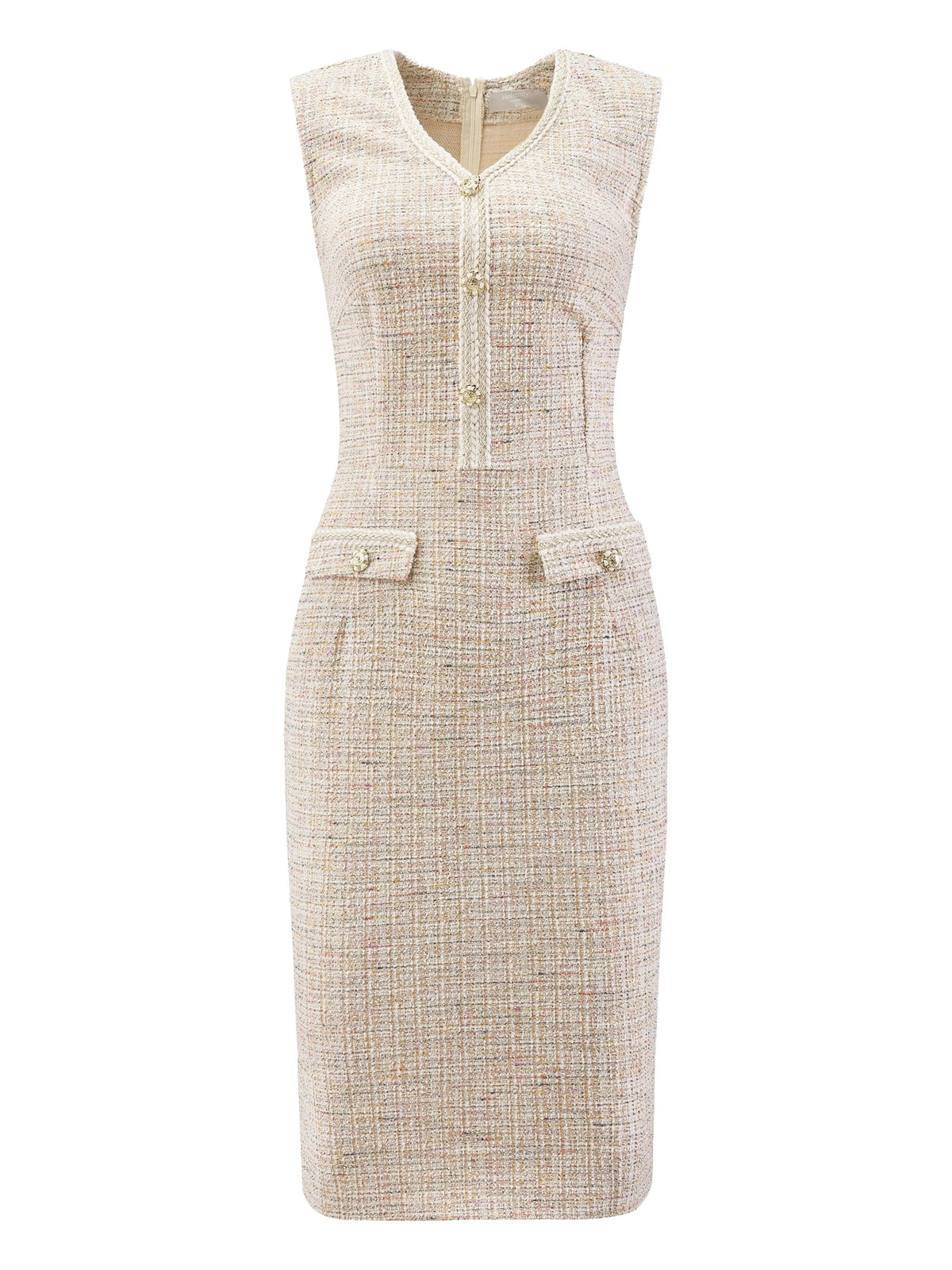 thumbnail image 1 of DARING DIVA Women's Sleeveless V Neck Button Decor Pencil Dresses XL Beige, 1 of 6