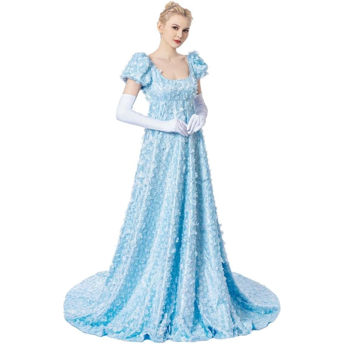 thumbnail image 1 of Daphne Themed Blue Lace Regency Dress Women’s Outfit for Tea Party, 1 of 7