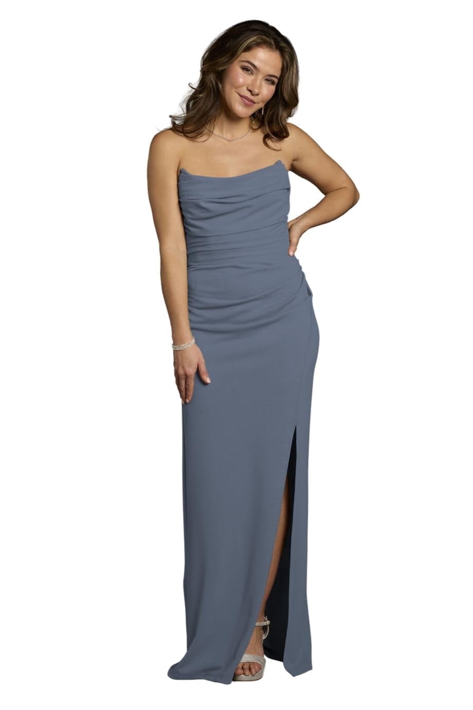 thumbnail image 1 of David’s Bridal, The Edit by DB Studio Women's Formal Sculpted Neckline Sheath Dress, Full Length, Crepe, 1 of 6