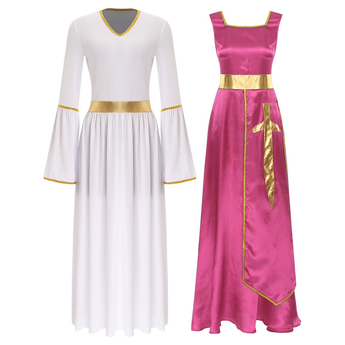 thumbnail image 1 of Doomiva Women Liturgical Praise Dance Tunic Sleeveless Square Neck Overlay Dress (Dress Included) Hot Pink&White XL, 1 of 5