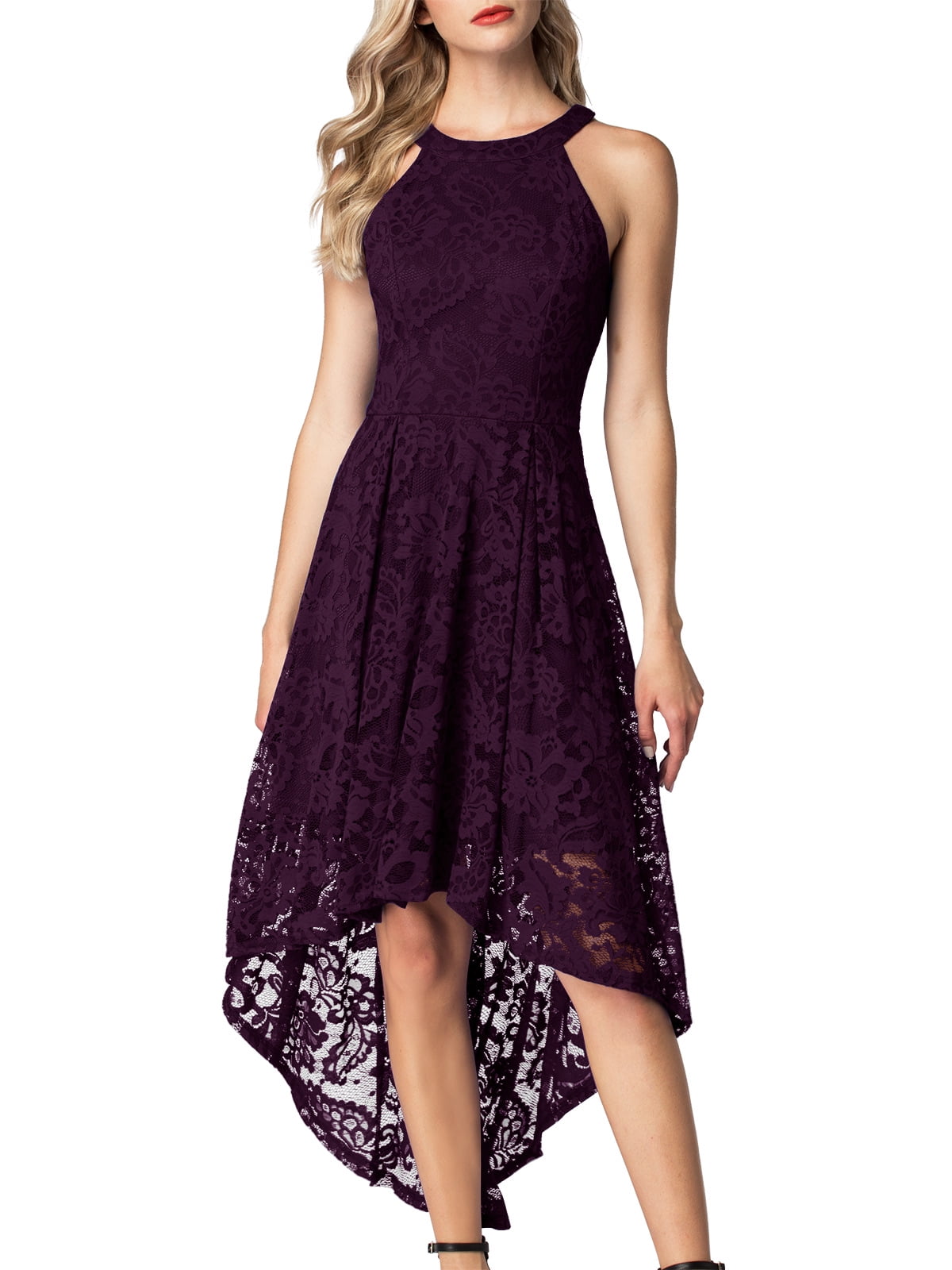thumbnail image 1 of Dressystar Women Halter Floral Lace Cocktail Party Dress Female Knee Length Bridesmaid Dress, 1 of 8