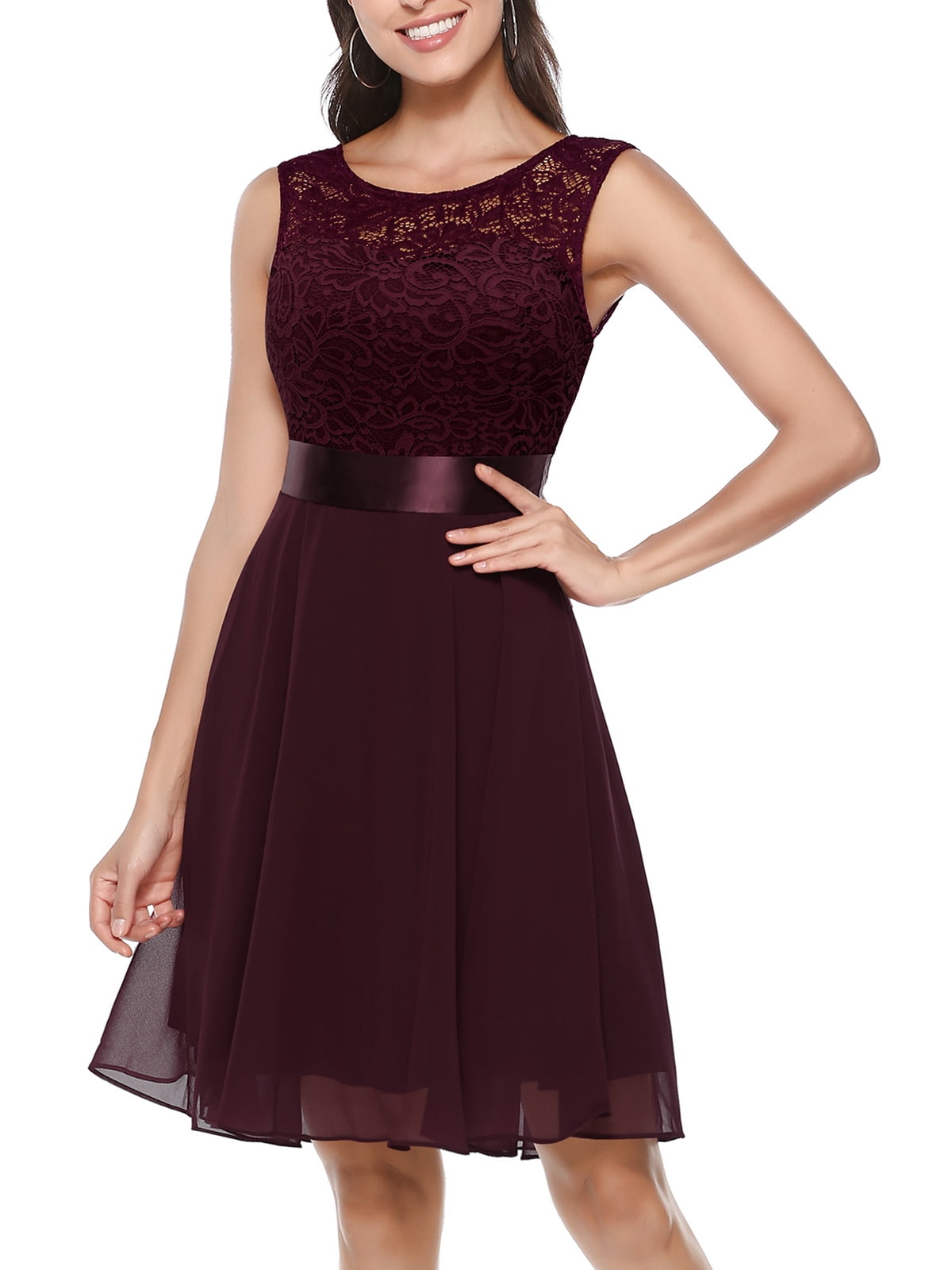 thumbnail image 1 of Dressystar Women Short Floral Lace Bridesmaid Dress Female Knee-Length Swing Party Dress, 1 of 10