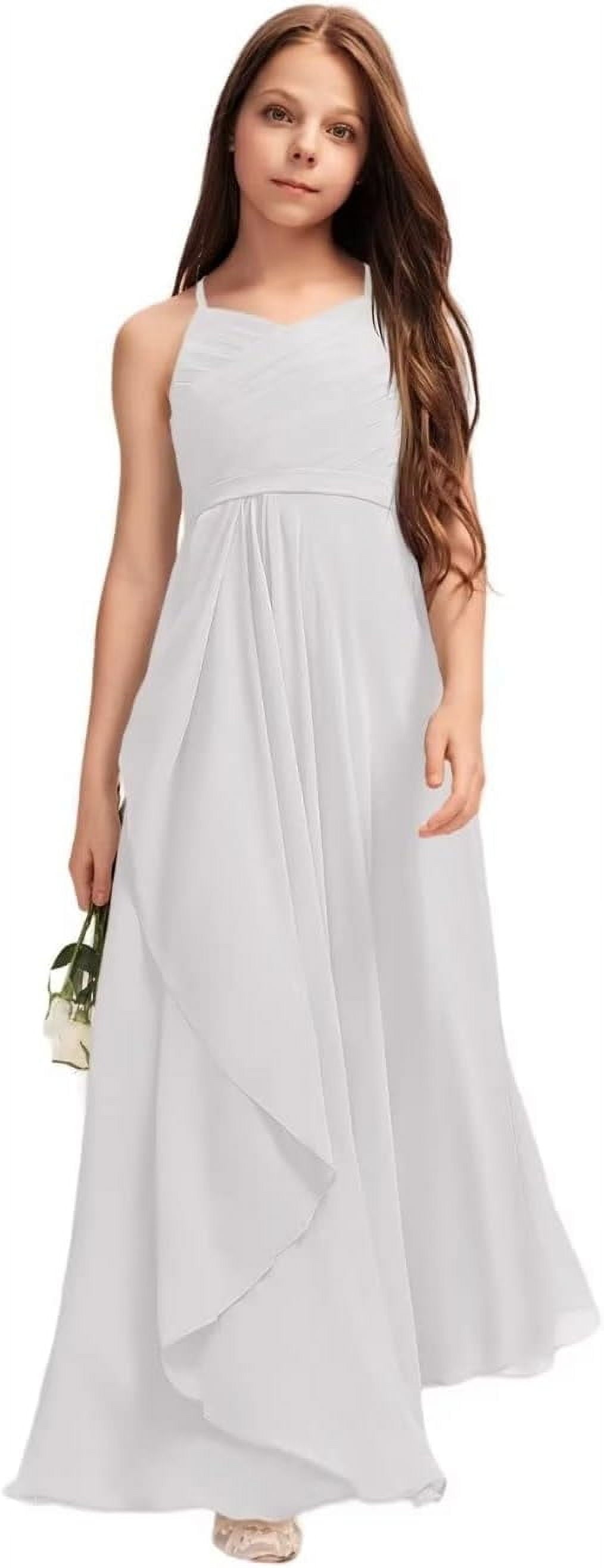 thumbnail image 1 of Drtj 2-14T Kids Teens A-Line Halter Neck Cascading Chiffon Junior Flower Girl Wedding Party Formal Bridesmaid Dress, 1 of 6