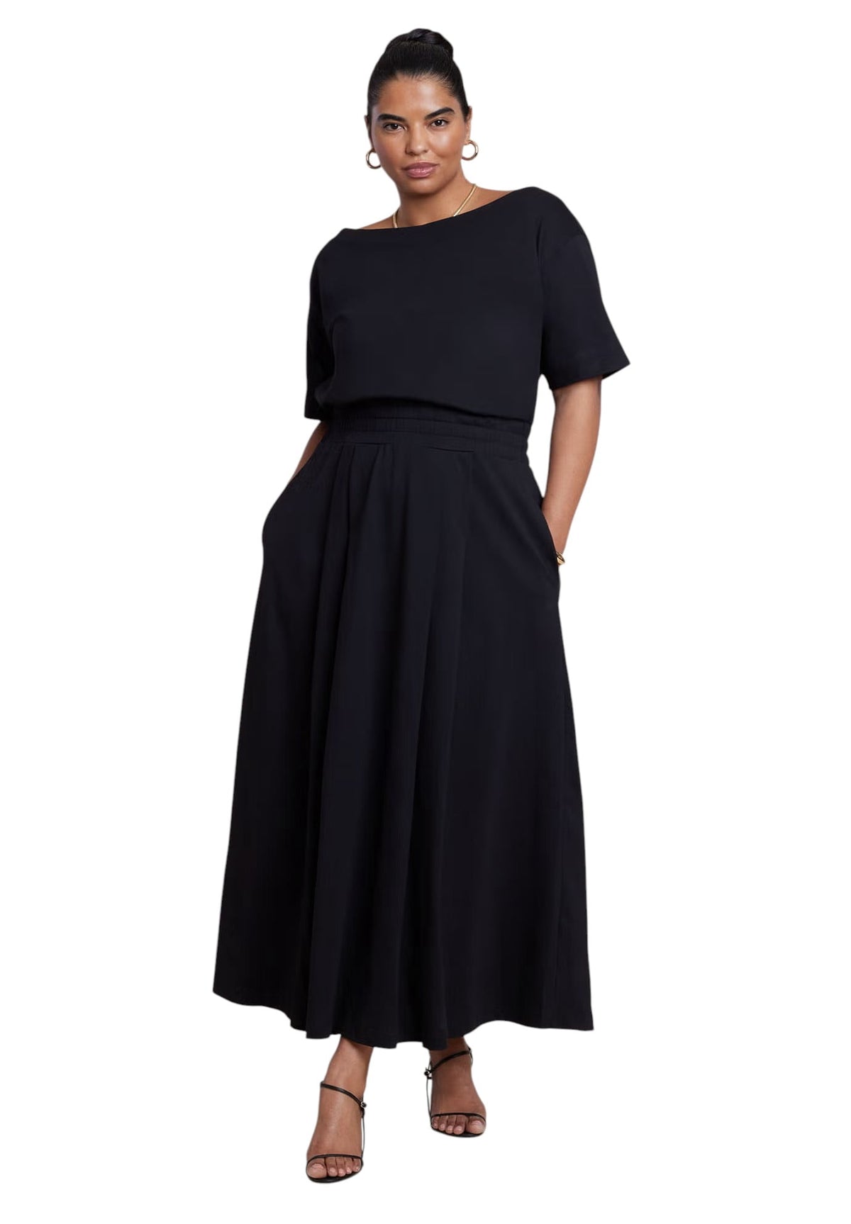 thumbnail image 1 of ELOQUII Women's Plus Size Asymmetrical Neck A-Line Dress, 1 of 5