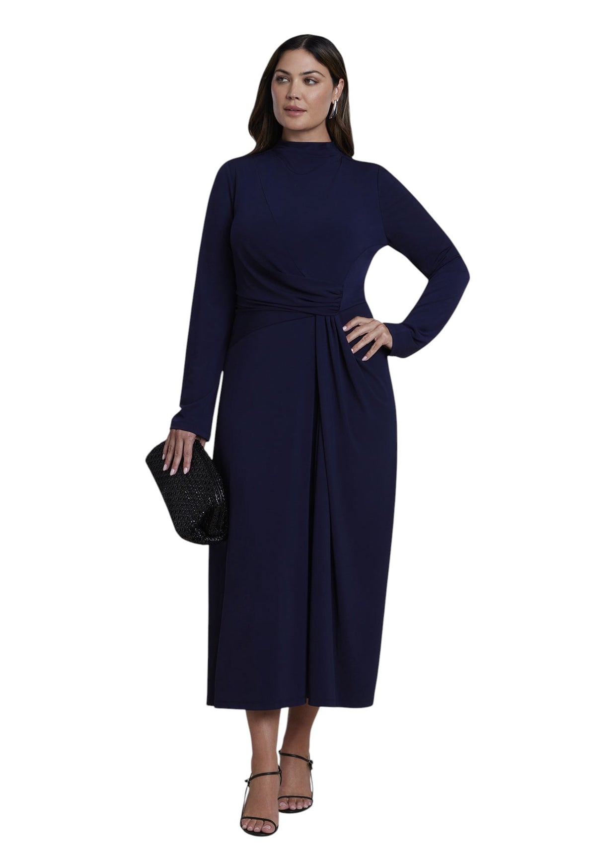 thumbnail image 1 of ELOQUII Women's Plus Size Draped Knit Maxi Dress, 1 of 3