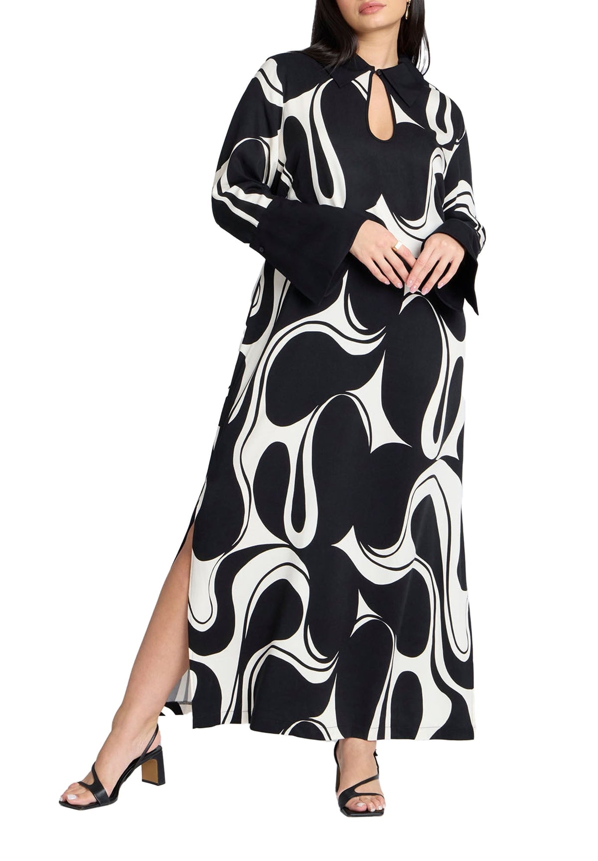 thumbnail image 1 of ELOQUII Women's Plus Size Printed Collared Maxi Dress, 1 of 2