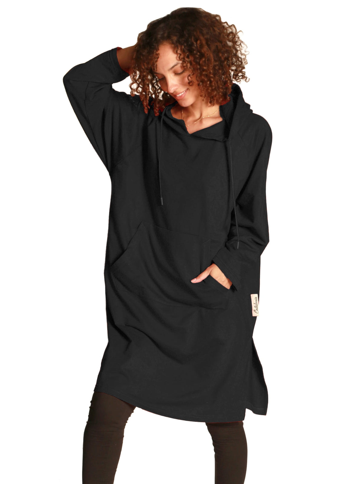 thumbnail image 1 of Flyingstar Woman Sweatshirt Dress, Casual Ladies Pullover, Juniors Hoodie Dress with Kangaroo Pocket, One Size, Black, 1 of 7