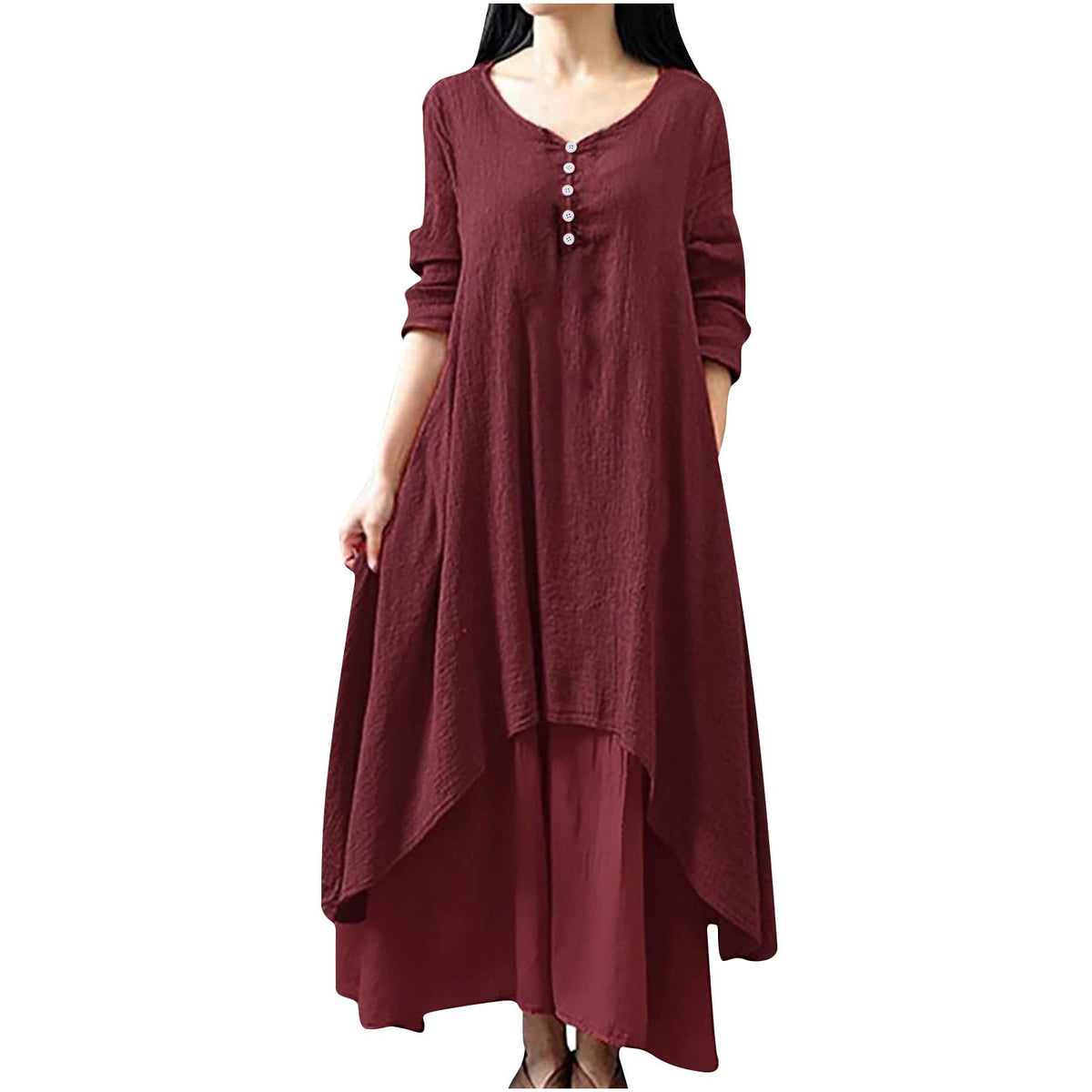 thumbnail image 1 of Giftesty Womens Plus Size Dresses Women's Plus Size Round-Neck Solid Long Dress Helf Sleeve Buttons Dress, 1 of 8