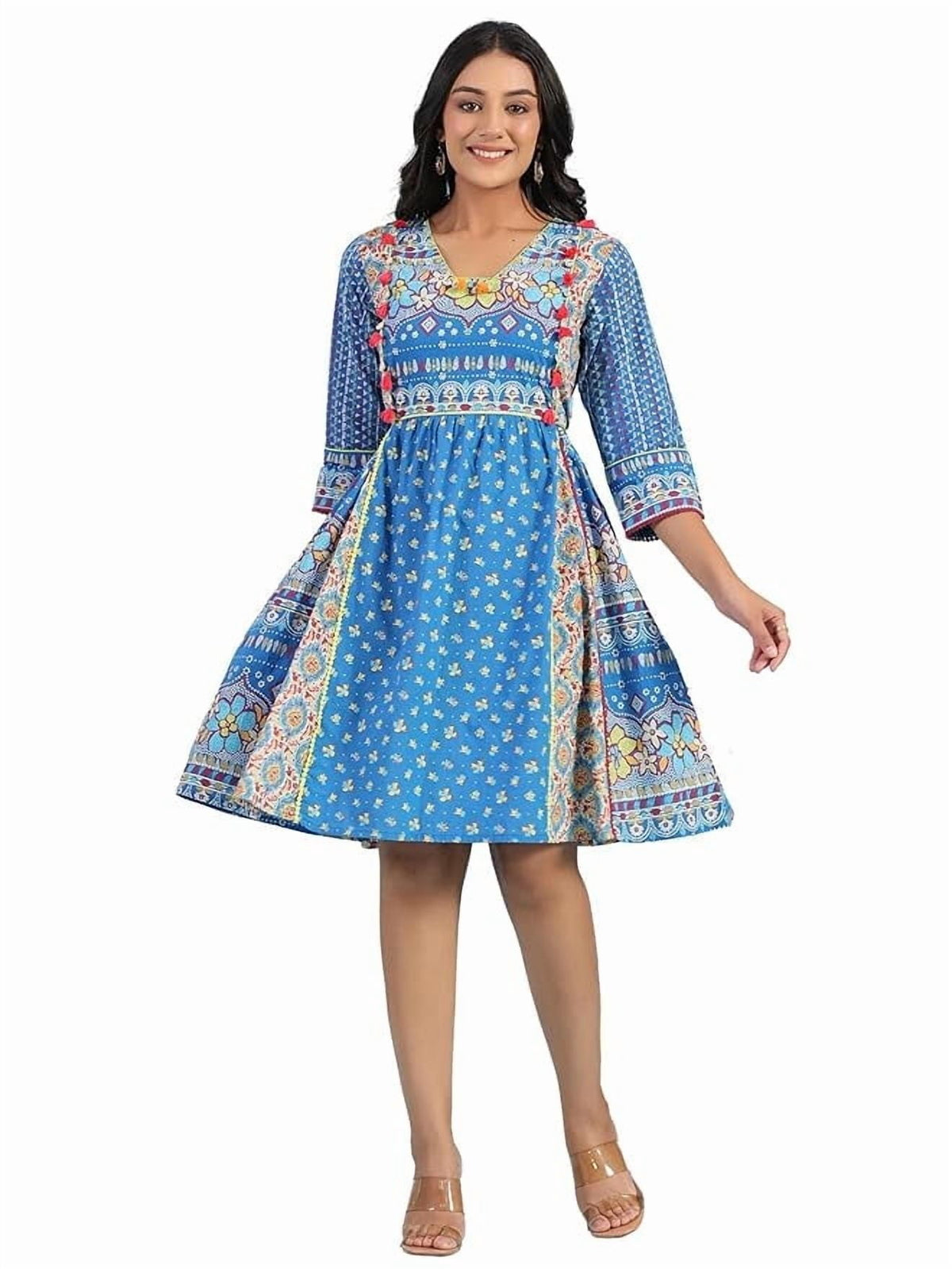 thumbnail image 1 of Juniper Blue Floral Printed Pure Cotton Dress, 1 of 5