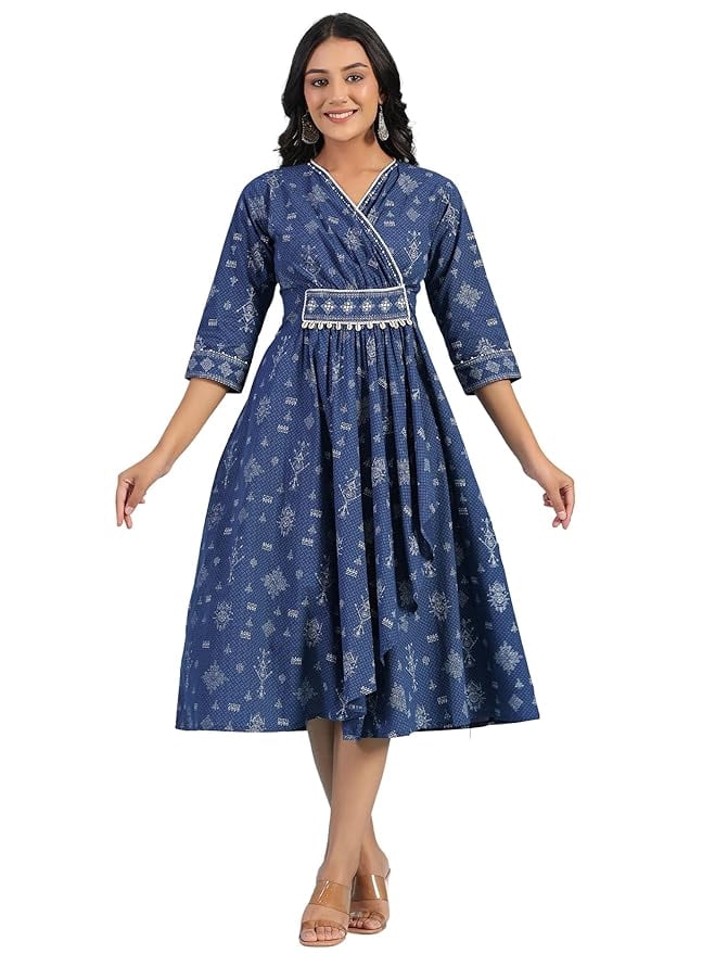 thumbnail image 1 of Juniper Cotton Cambric Blue Printed Midi Dress, 1 of 3
