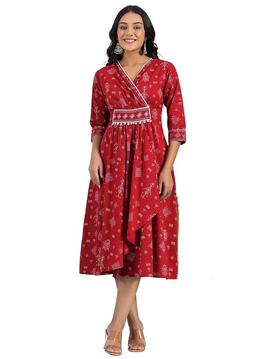 thumbnail image 1 of Juniper Red Geometric Printed Pure Cotton Midi Dress, 1 of 3