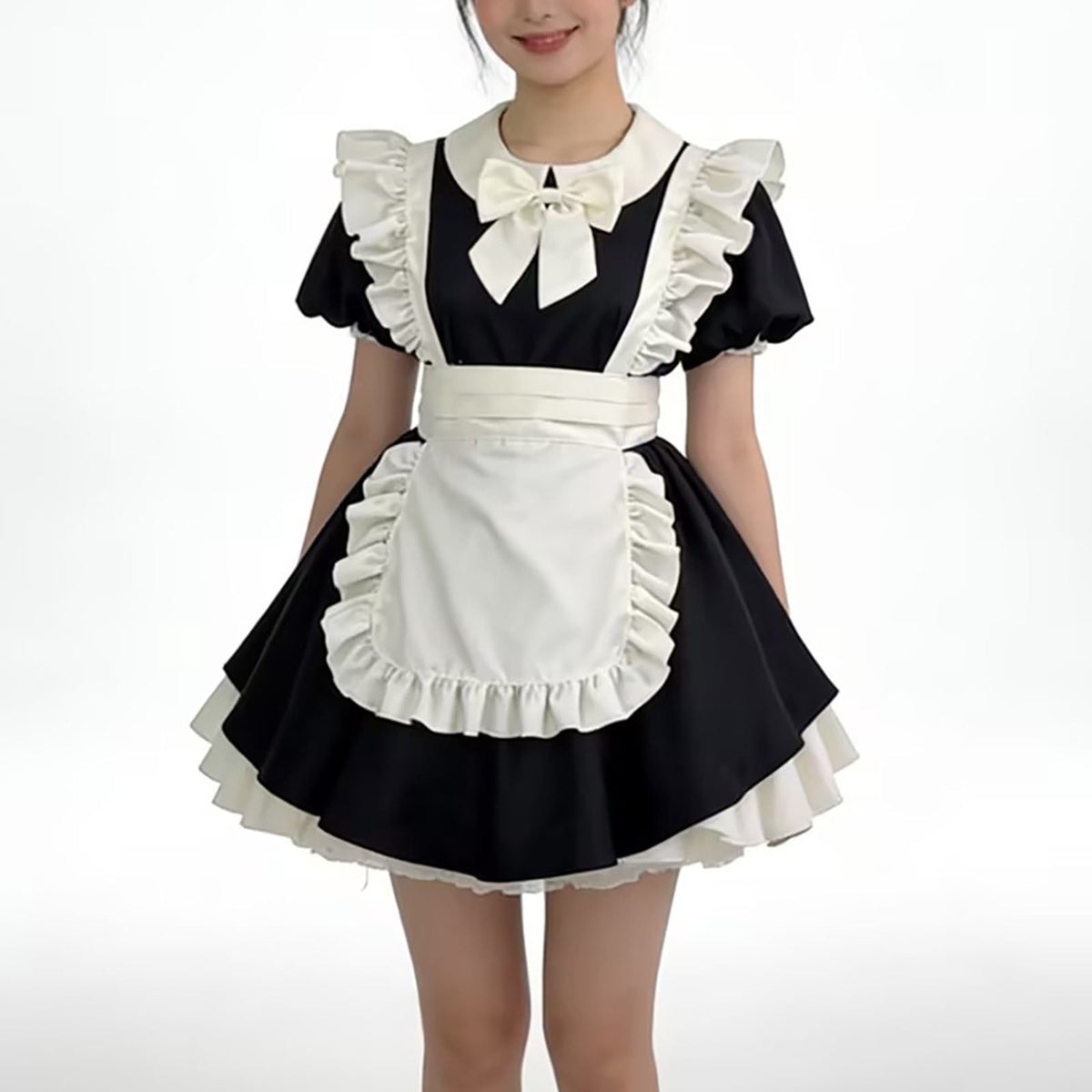 thumbnail image 1 of Karymi Sundress Outfit Mini Dress Set, Peter Pan Collar Bow Ruffle Puff Short Sleeve Apron Dress Costume for Party Easter Dresses for Women 2026, 1 of 8