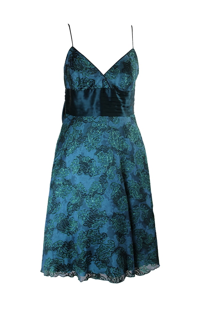 thumbnail image 1 of Laundry By Shelli Segal Teal Spaghetti Strap Burnout Textured Dress 12, 1 of 1