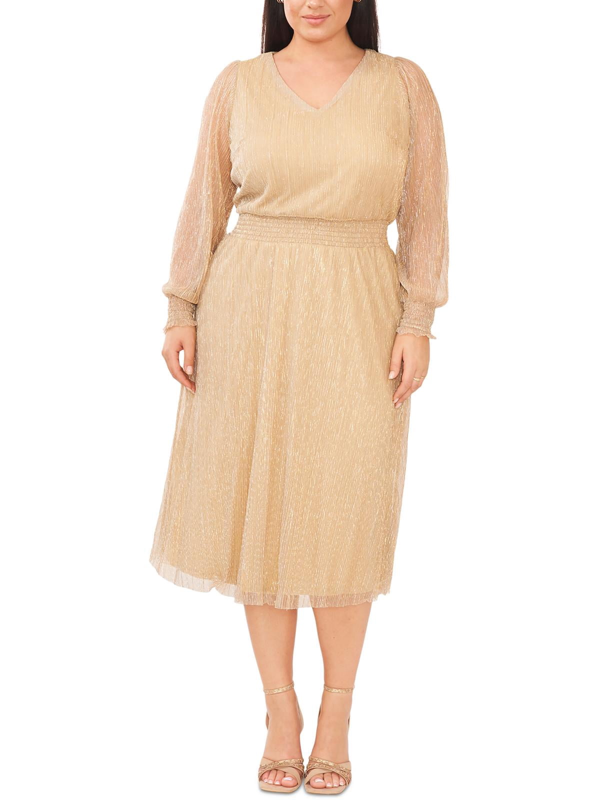 thumbnail image 1 of MSK Womens Plus Metallic Midi Cocktail and Party Dress, 1 of 2