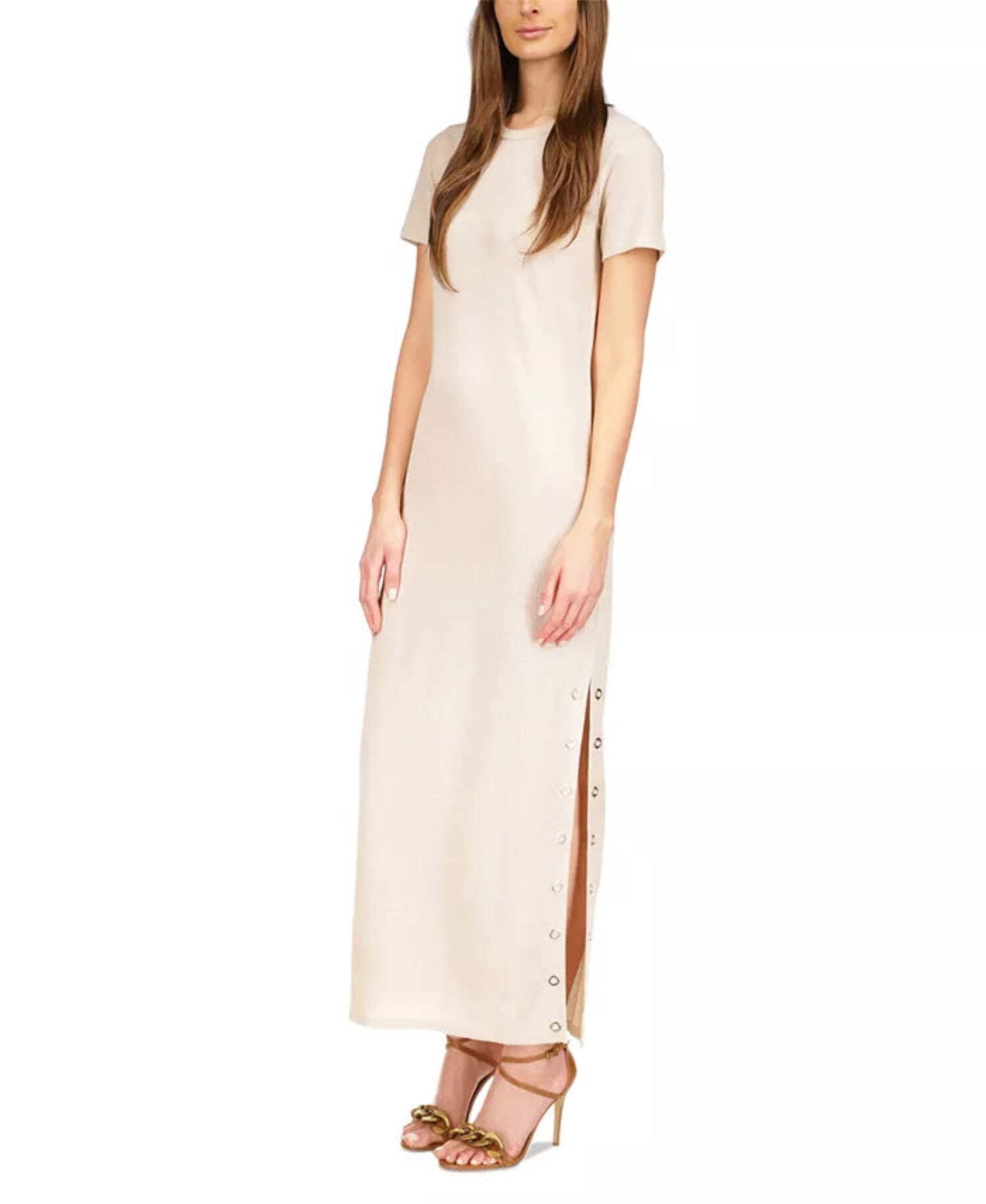 thumbnail image 1 of Michael Michael Kors Womens Ribbed T-Shirt Dress White/Gold XL, 1 of 5