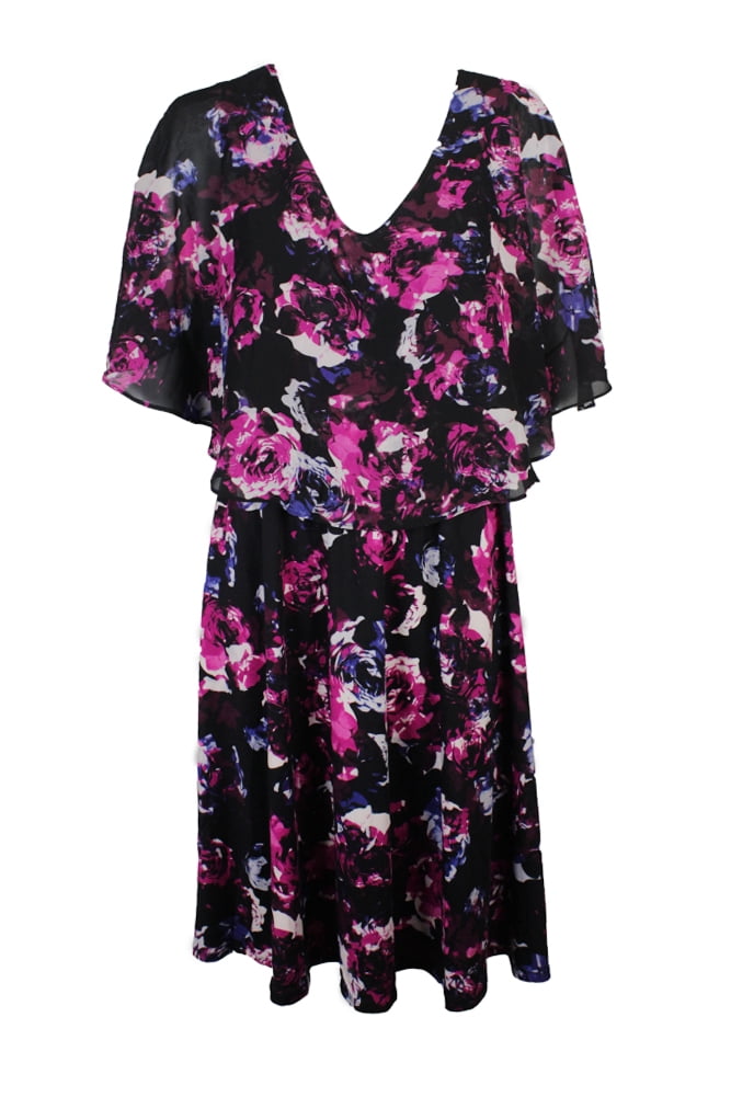 thumbnail image 1 of NY Collection Plus Size Popover Dress Red Lancasterose 1X, 1 of 3