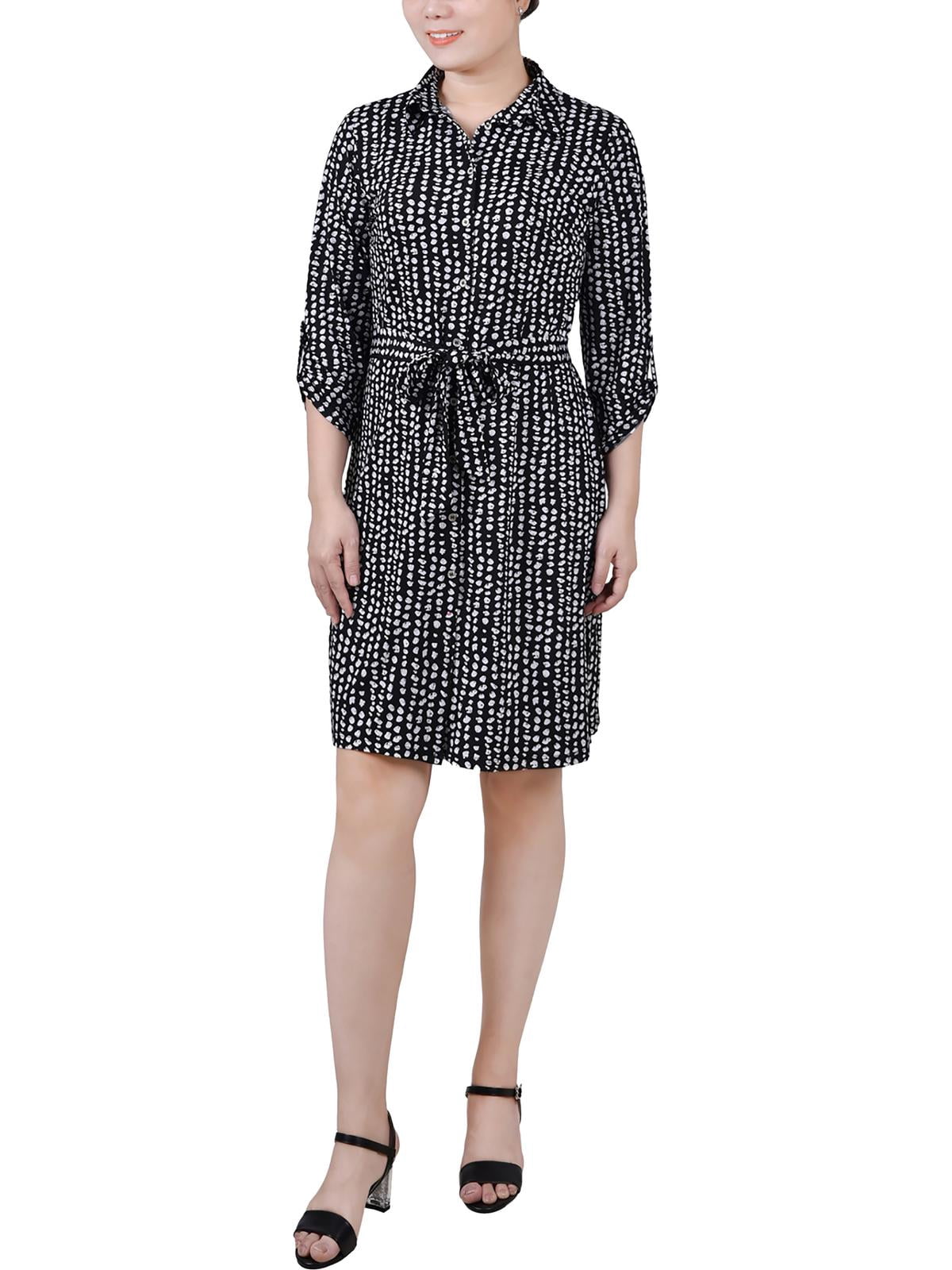 thumbnail image 1 of NY Collection Womens Petites Printed Above Knee Shirtdress, 1 of 1