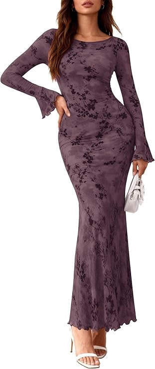 thumbnail image 1 of PRETTYGARDEN Women's Floral Bodycon Maxi Dress Spring Elegant Mesh Long Sleeve Formal Wedding Guest Cocktail Dresses, 1 of 7