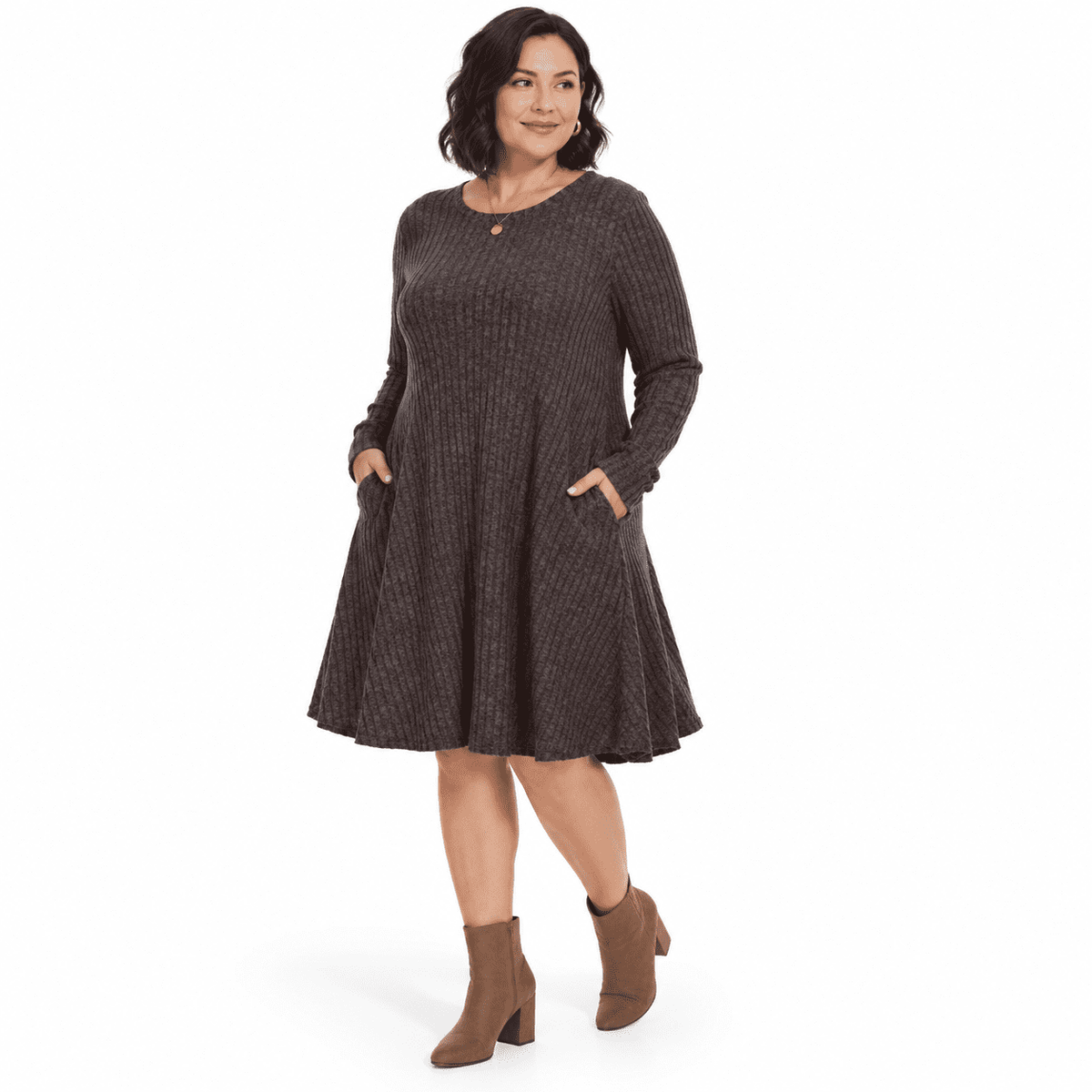 thumbnail image 1 of Plsize Crew Neck Long Sleeveer Dress Fall Winter Outfits, 1 of 6