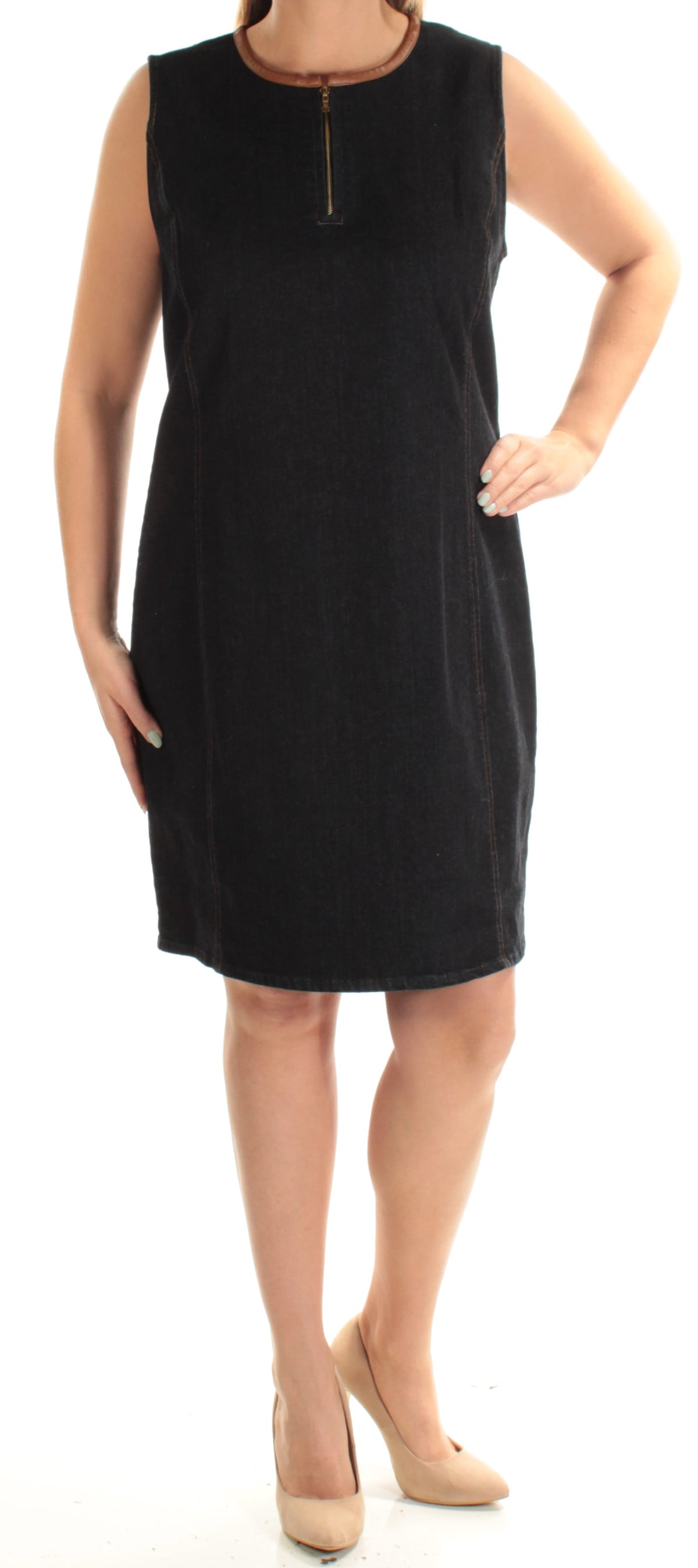 thumbnail image 1 of RALPH LAUREN $135 Womens New 1440 Navy Zip Neck Sleeveless Shift Dress 14 B+B, 1 of 2