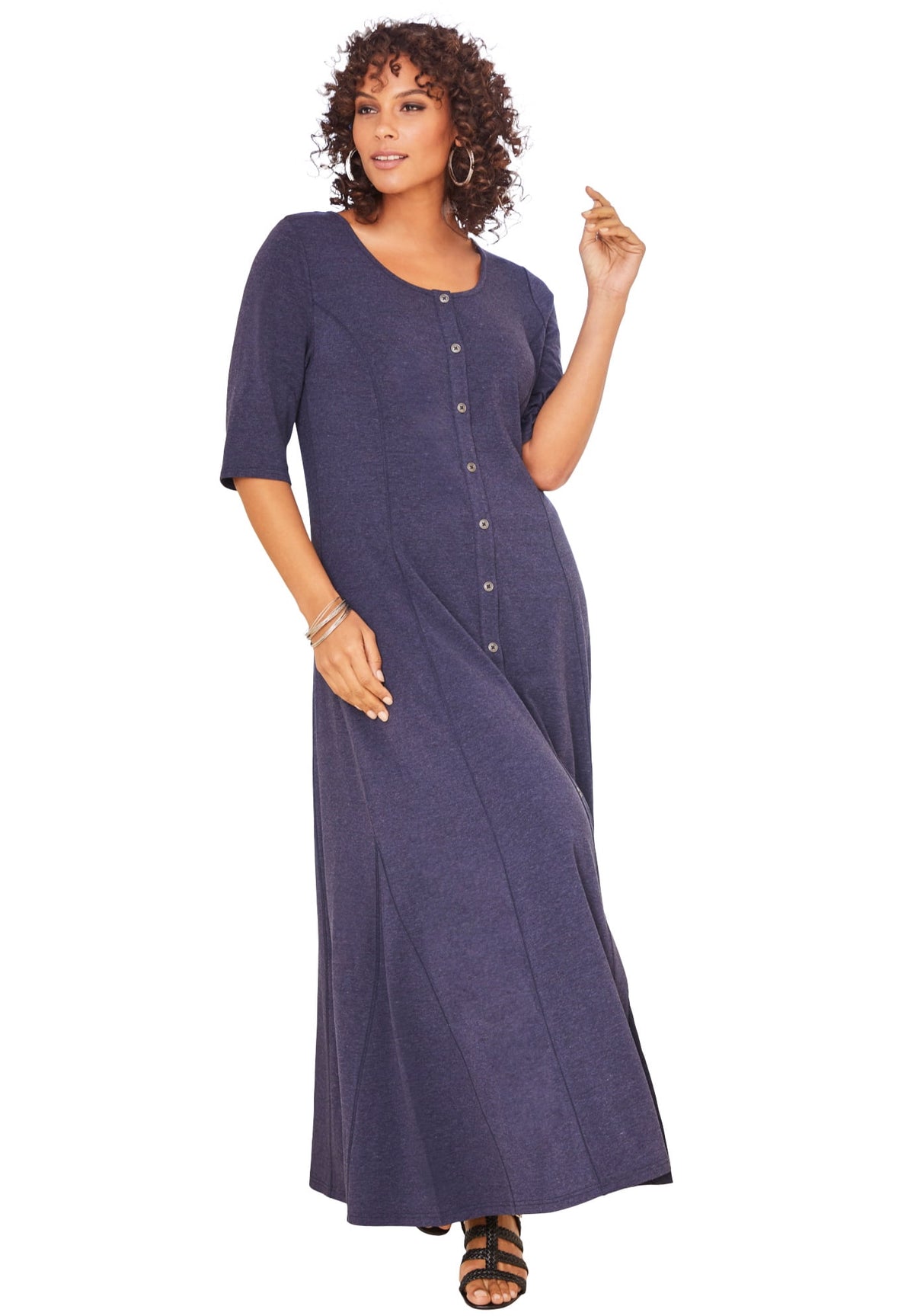 thumbnail image 1 of Roaman's Women's Plus Size Button Front Heathered Dress, 1 of 4