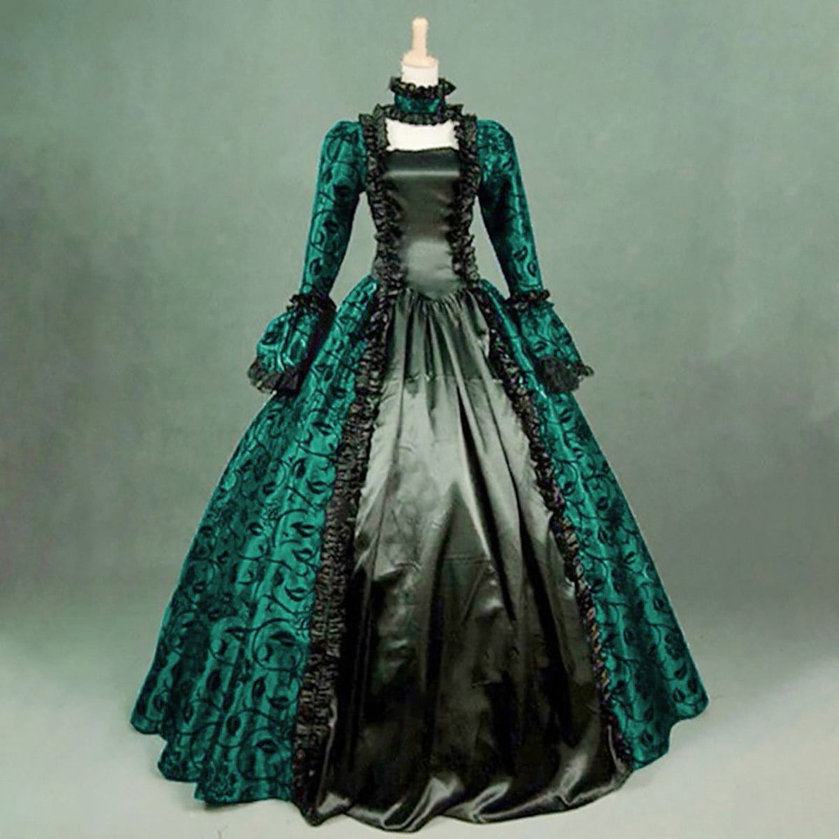 thumbnail image 1 of Sakmal Summer Dresses for Women Long Green Ball Gown Dresses Patchwork Long Sleeve Bell Sleeves Lace Gothic Plus Size Summer Dresses, 1 of 9