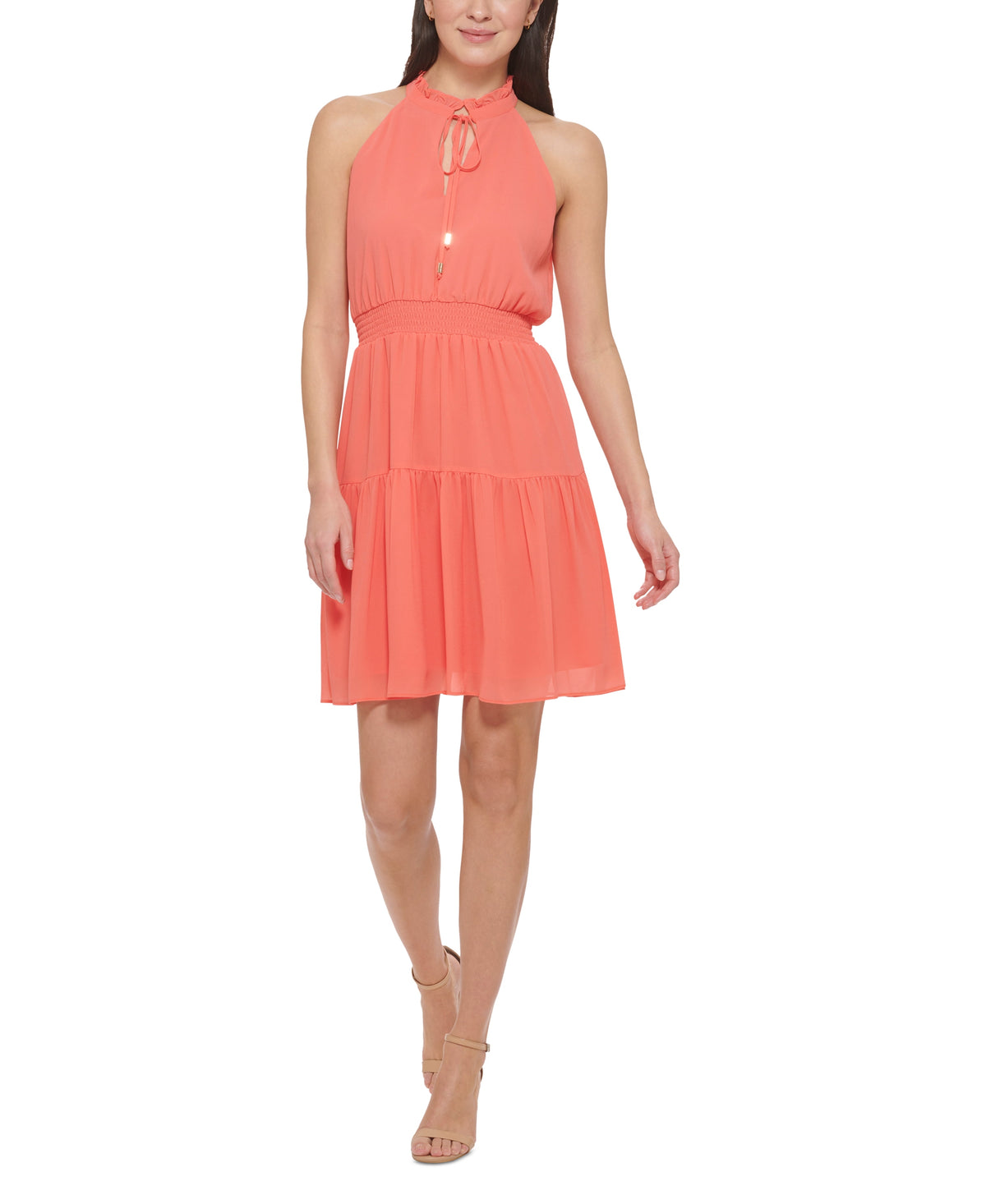 thumbnail image 1 of Smocked Chiffon Fit & Flare Dress Mango 12, 1 of 1