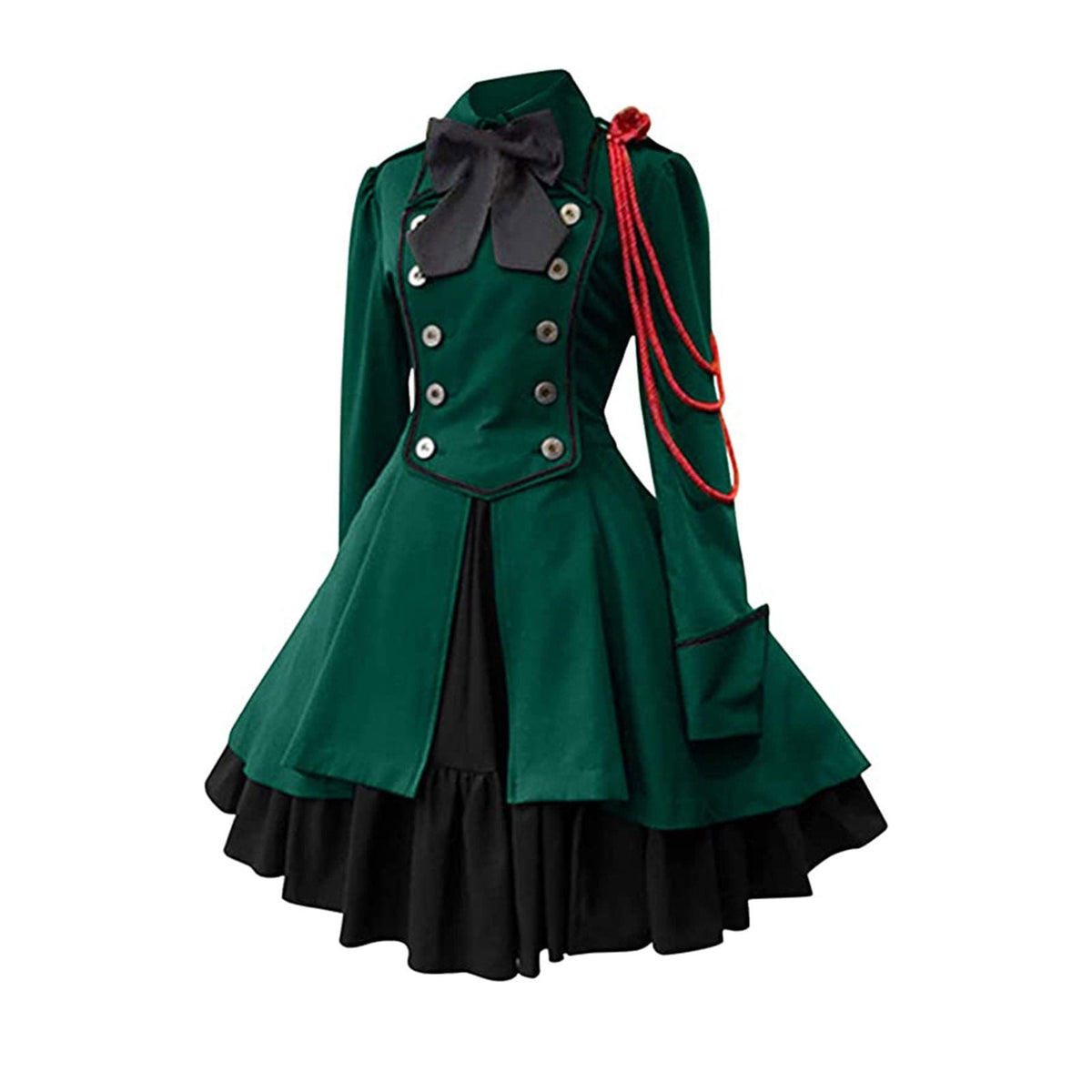 thumbnail image 1 of Uaswgudfs Women Girls Gothic Dress Long Sleeve Multi Layers Classic Steampunk Dress Vintage Renaissance Clothing, Green XXXXL, 1 of 3