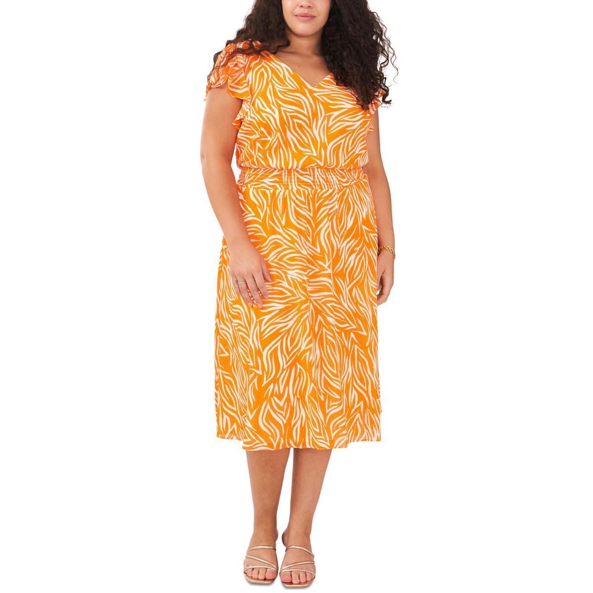 thumbnail image 1 of Vince Camuto Womens V-Neck Mid-Calf Flutter Sleeve MIDI Dress Plus Clemetine 2X, 1 of 1