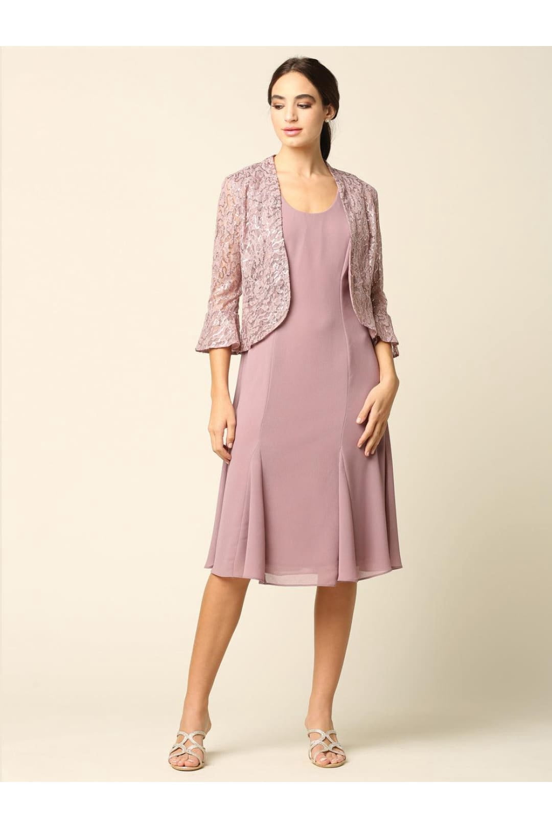 thumbnail image 1 of Women's Eva USA 3385 Short Mother Of Groom Two Piece Set Jacket Dress Mauve 5XL, 1 of 1