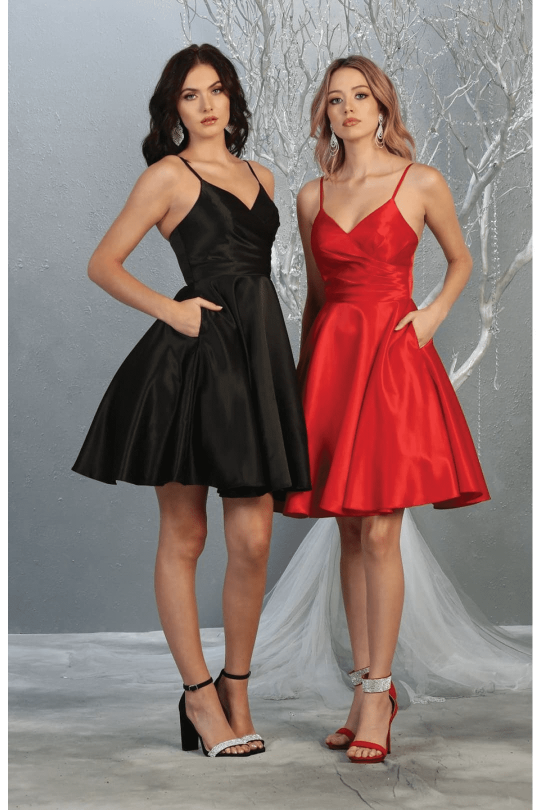 thumbnail image 1 of Women's May Queen MQ1654 A Line Spaghetti Strap Short Cocktail Dress Black 4, 1 of 9