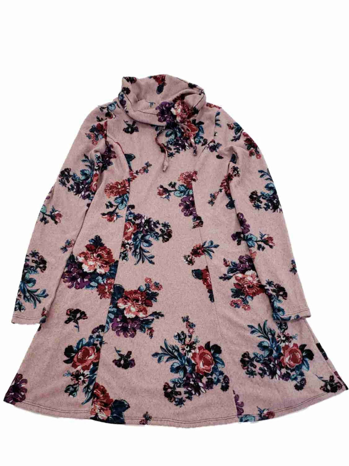 thumbnail image 1 of Womens Mauve Floral Cowl Neck Long Sleeve Cozy Winter Sweater Dress, 1 of 2