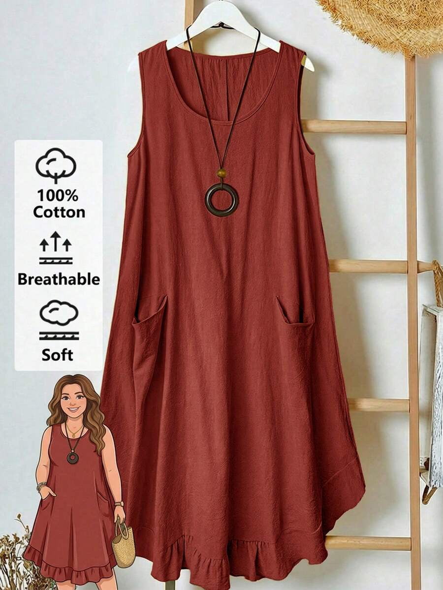 thumbnail image 1 of Womens Redwood Boho Sleeveless A-Line Midi Dress With Pockets, 1 of 9