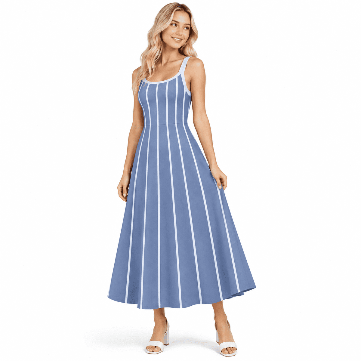 thumbnail image 1 of Womens Summer Sleeveless Striped Vacation Midi Dress, 1 of 9