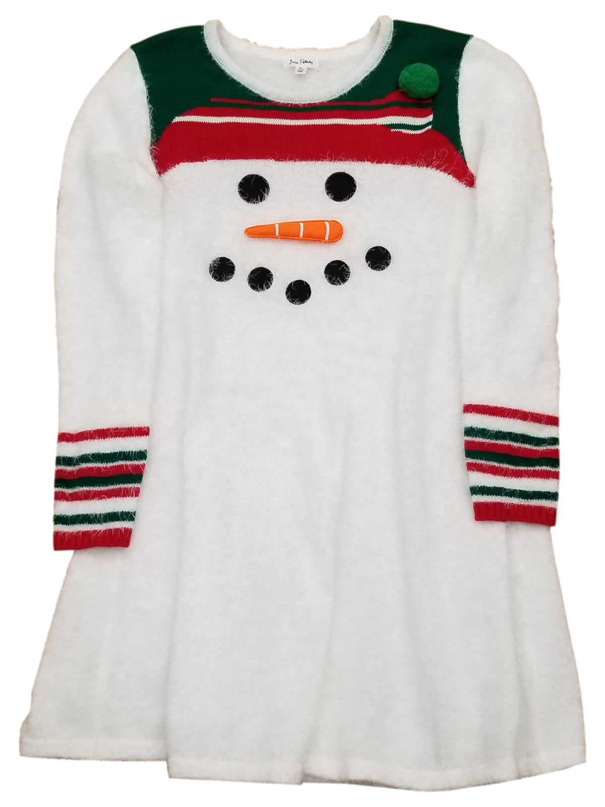 thumbnail image 1 of Womens White Green Red Christmas Snowman Sweater Stretchy Cute Holiday Dress XL, 1 of 1