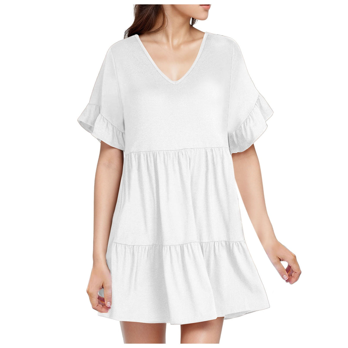 thumbnail image 1 of YAYUBA Cruise Dress Summer Women's V Neck Ruffled Pocket Short Sleeved Dress Beach Maxi Dress, 1 of 4