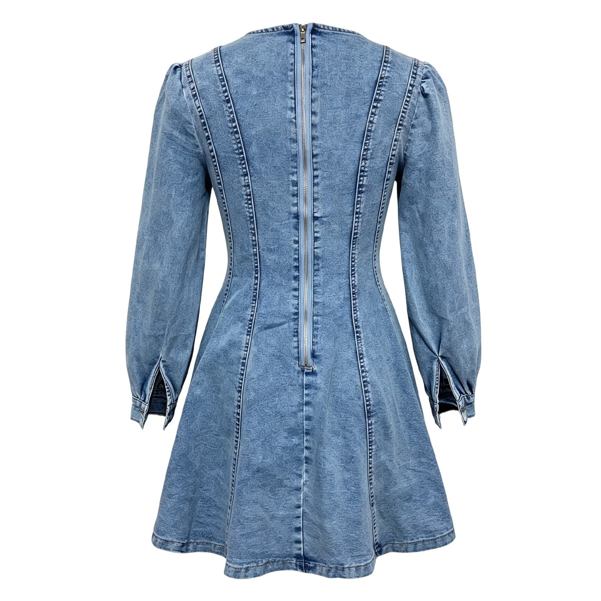 thumbnail image 7 of JIAYUE Women's Denim Skater Dress Crew Neck Mini Puff Long Sleeve Washed Dresses for Fall Workout Wear, 7 of 7