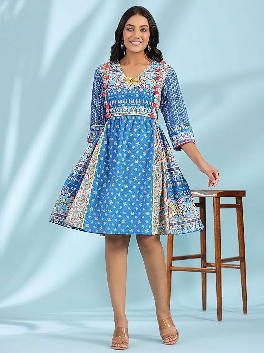 thumbnail image 2 of Juniper Blue Floral Printed Pure Cotton Dress, 2 of 5