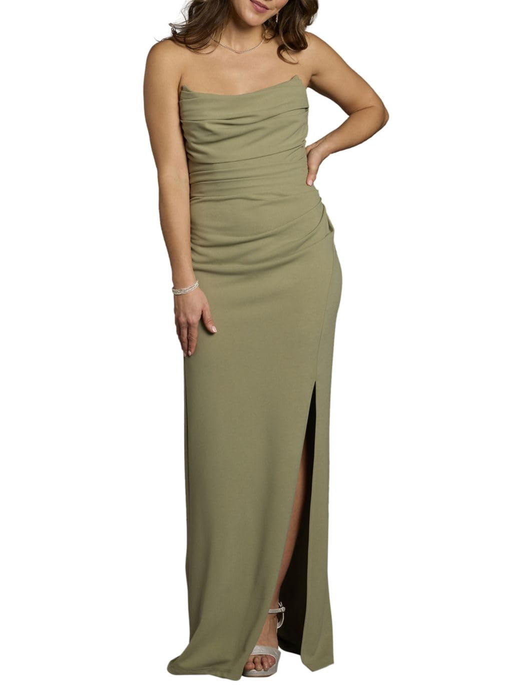 thumbnail image 3 of David’s Bridal, The Edit by DB Studio Women's Formal Sculpted Neckline Sheath Dress, Full Length, Crepe, 3 of 6