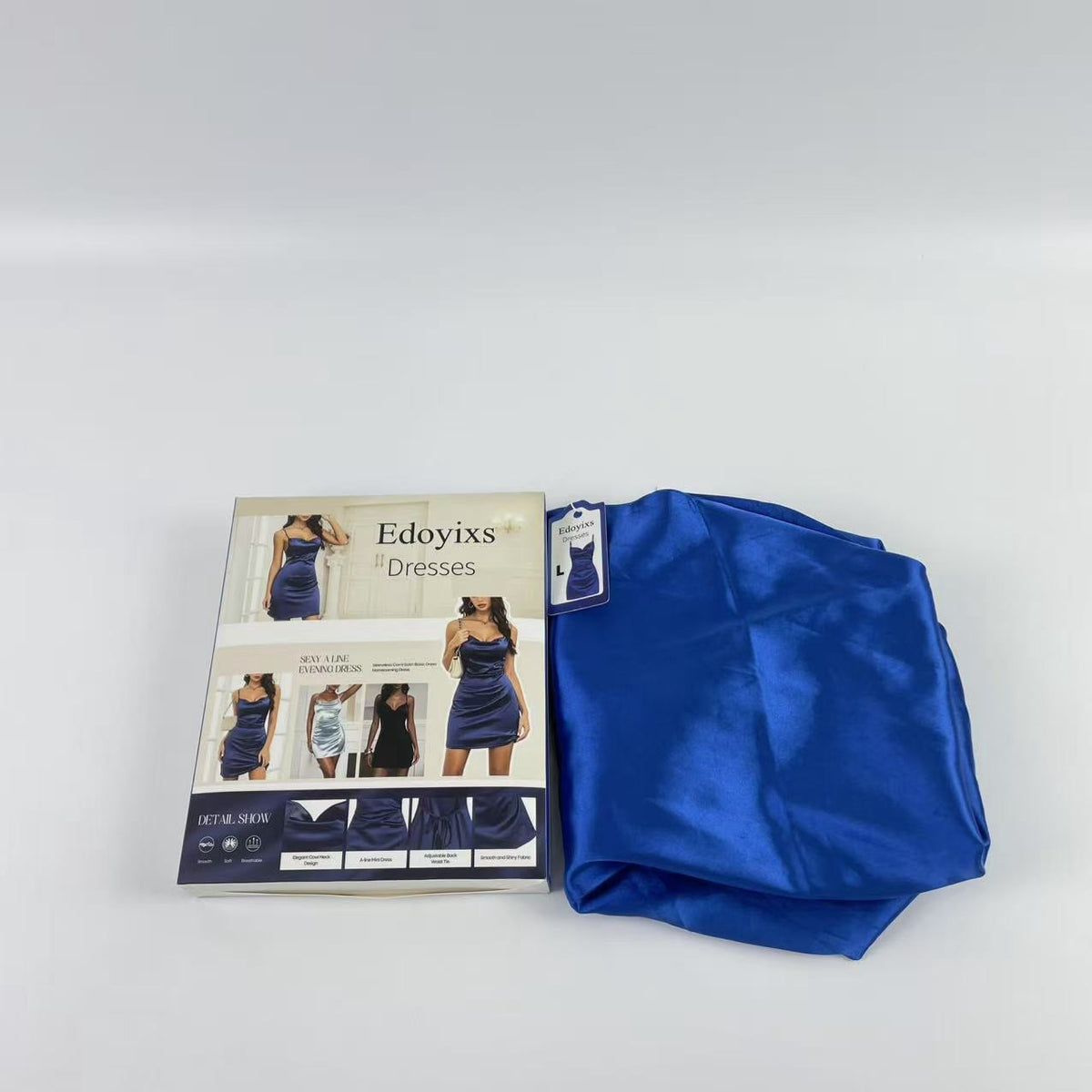thumbnail image 6 of Edoyixs Dresses,Women's Satin Sleeveless Spaghetti Strap Mini Dress Sexy Slip Cowl Neck Silky Cocktail Party Dresses（L）, 6 of 11