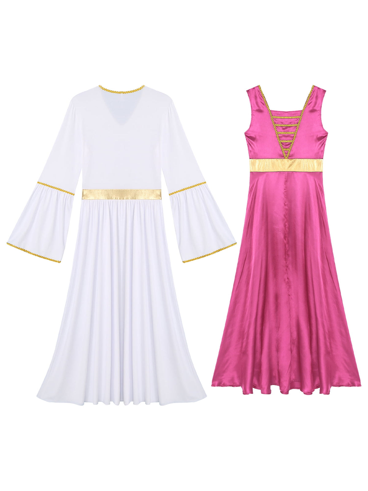 thumbnail image 4 of Doomiva Women Liturgical Praise Dance Tunic Sleeveless Square Neck Overlay Dress (Dress Included) Hot Pink&White XL, 4 of 5