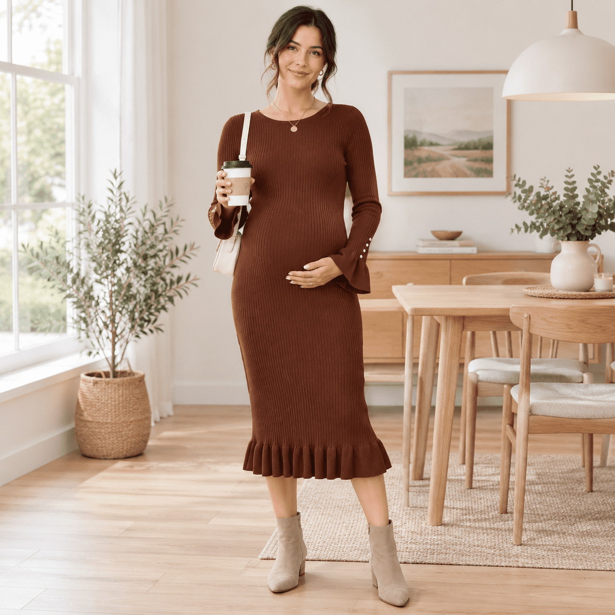 thumbnail image 3 of Maternityer Dress Long Sleeve Ruffle Knit Shower, 3 of 6