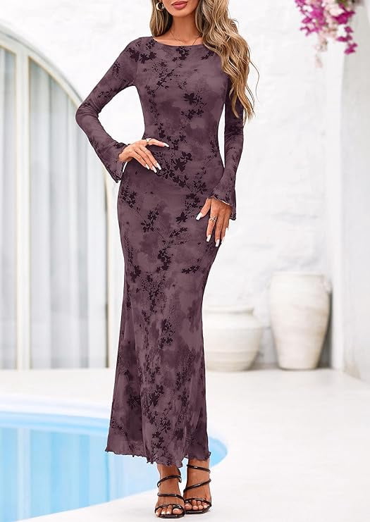 thumbnail image 2 of PRETTYGARDEN Women's Floral Bodycon Maxi Dress Spring Elegant Mesh Long Sleeve Formal Wedding Guest Cocktail Dresses, 2 of 7